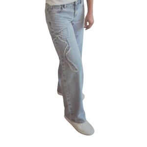 Stylish Light Blue With Bow Detail Jeans Sz 7 Nwt